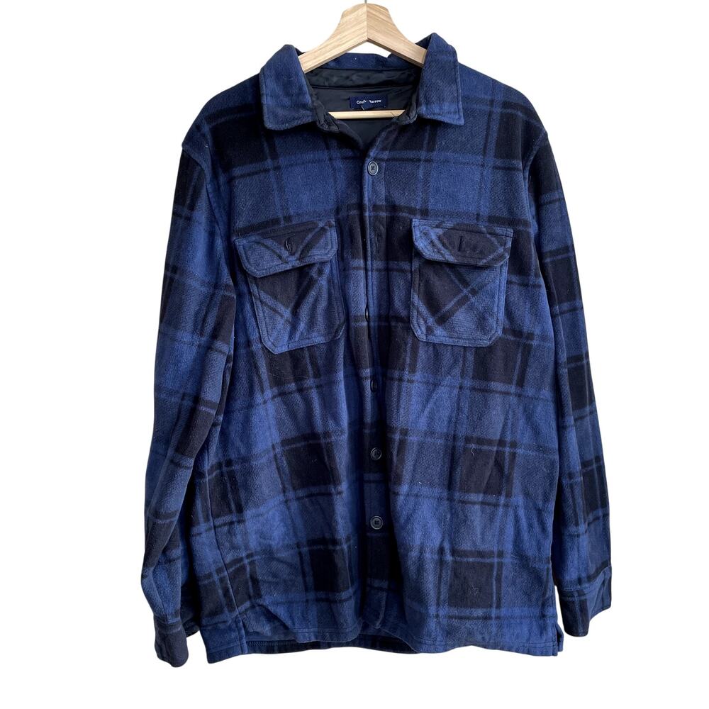 Croft&Barrow blue black checkered button down fleece jacket men's size large - Picture 1 of 6